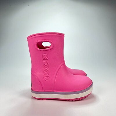 Crocs Crocband Rain Boot Pink Round Toe Kids Waterproof Rain Boots Girls Size 8