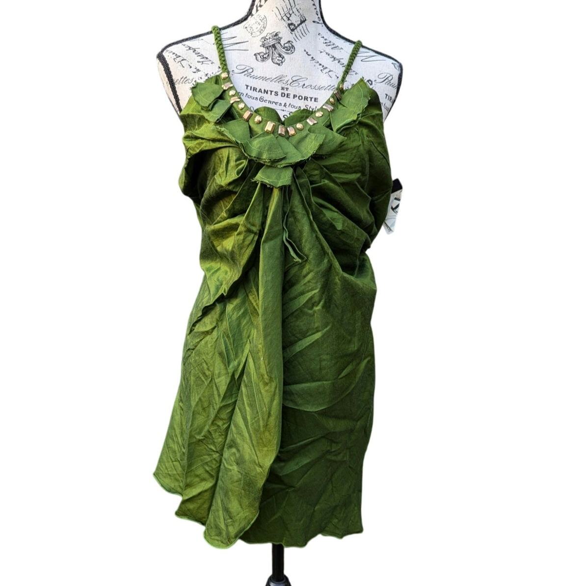 NWT Y2K Steve Madden Gladiator Dress Embellished Green Strappy Sleeveless  Mini L