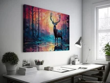 Enchanted Forest Stag at Sunset Wall Art Canvas Unframed Print Art
