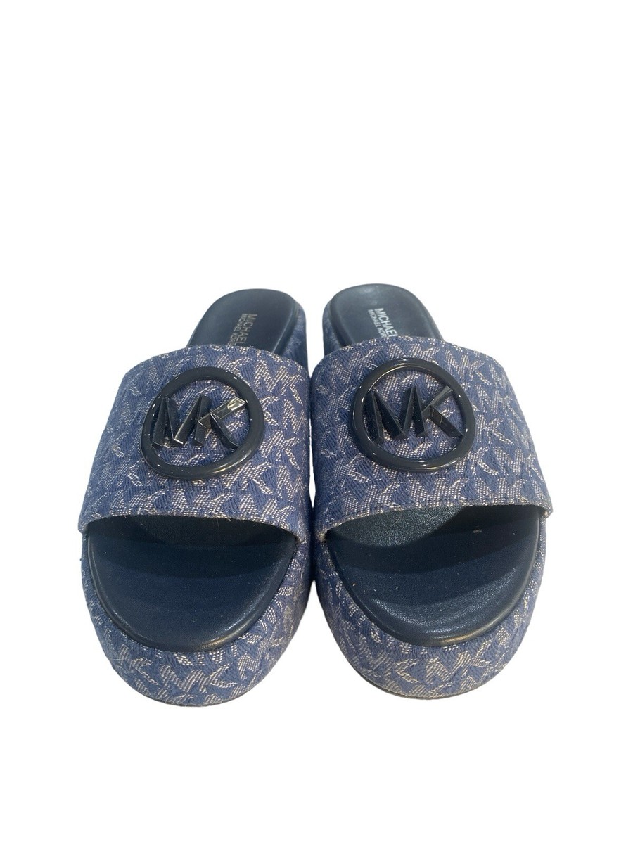 Preowned Michael Kors Solder Logo Jacquard Wedge Sandals Size 7.5