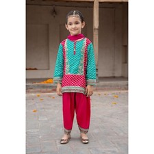 Maria B Girls Pakistani 3 Piece Kameez Salwar Outfit, 4-6 Years, Pink Green