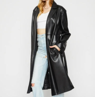 Handmade Women's Genuine Lambskin Leather Trench Coat New BLACK Stylish Formal