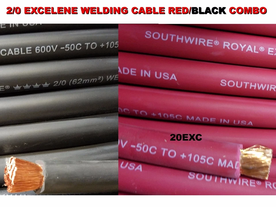 SOUTHWIRE/CCI 50' 2/0 EXCELENE WELDING CABLE 25 FT RED & 25 FT BLACK USA MADE 105 EPDM JACKET