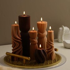 6 Pillar Candle Set Soy Wax Scented Ribbed Decorative Home Brown,2.36-6.89 in. 