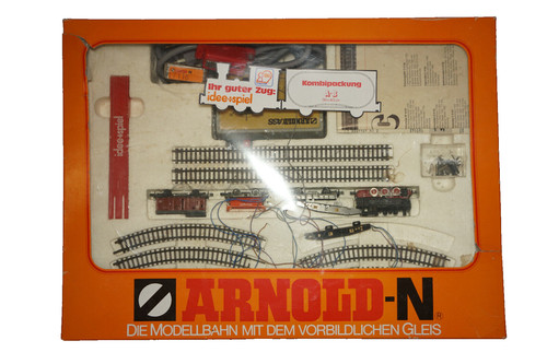 Arnold-N 0108 Kombipackung A+B Lokomotive Güterwaggon Eisenbahnschienen OVP | Zustand: Gebraucht