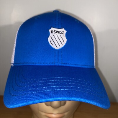 K-Swiss Blue w/ White Logo Tennis Cap Hat Half Mesh Snap Back