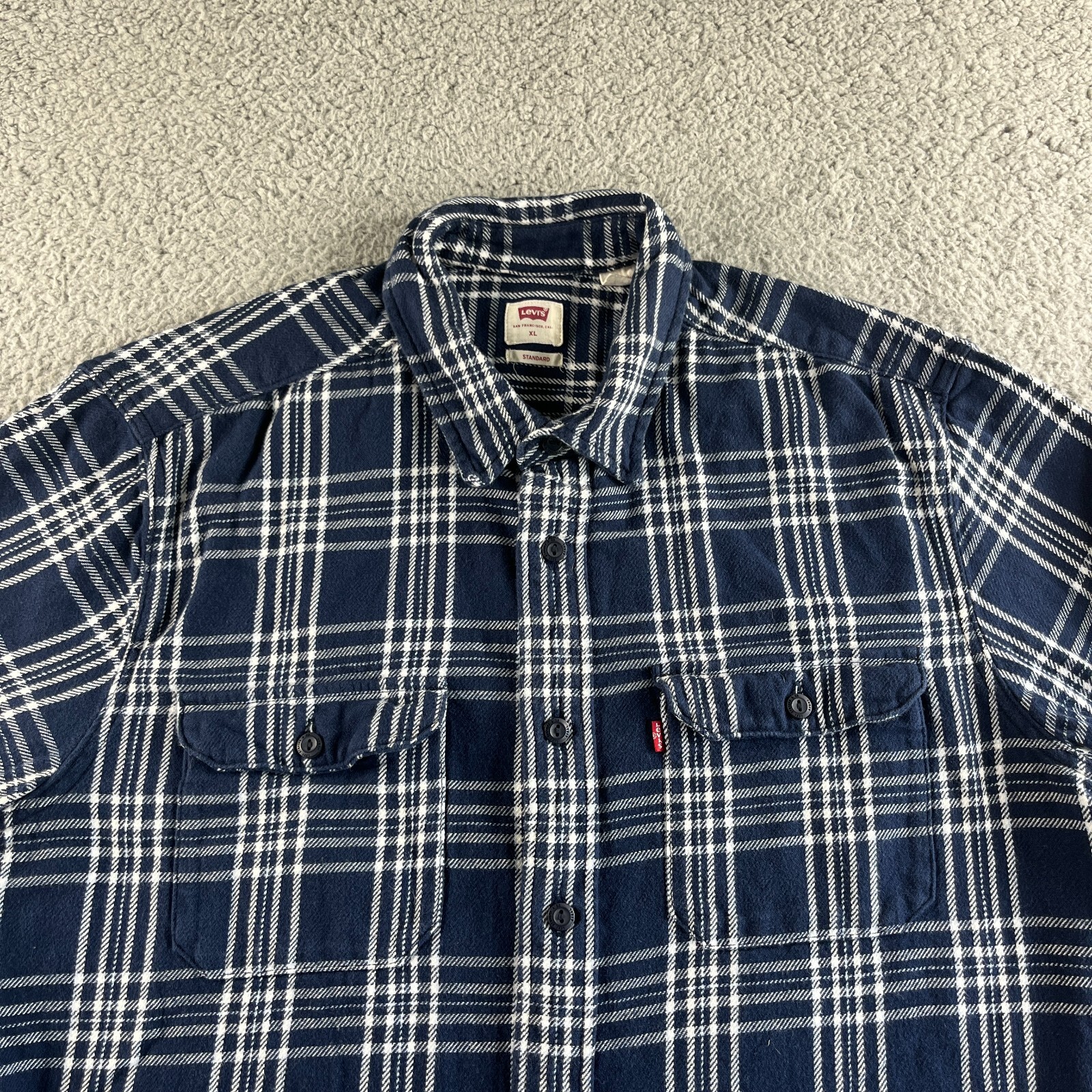 NEW Levi's Shirt Mens Extra Large Blue Plaid Flannel Button Up Standard Western