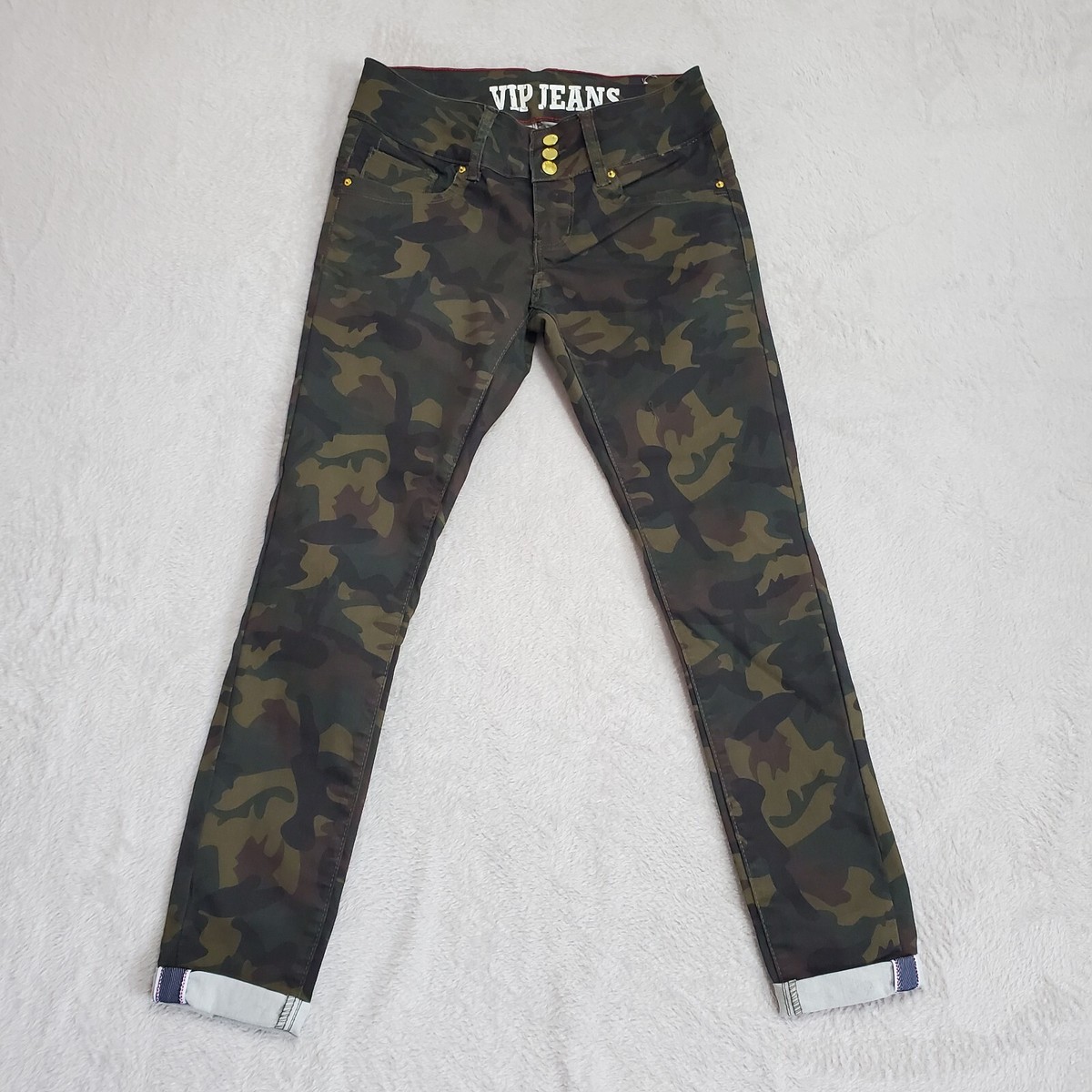 VIP Jeans Juniors 5/6 Green Camo Low Rise Skinny Ankle Cuffed Pants