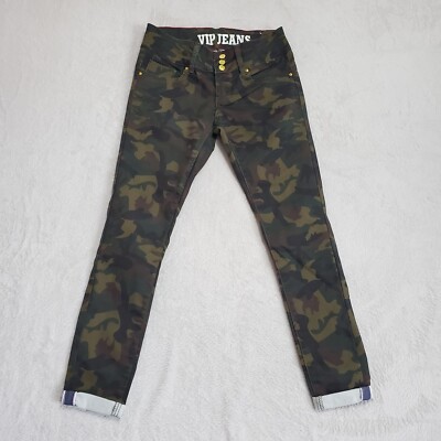 VIP Jeans Juniors 5/6 Green Camo Low Rise Skinny Ankle Cuffed