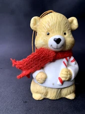 Bear w/ Scarf Chimer JASCO Taiwan Bisque Porcelain Bell Ornament W1024