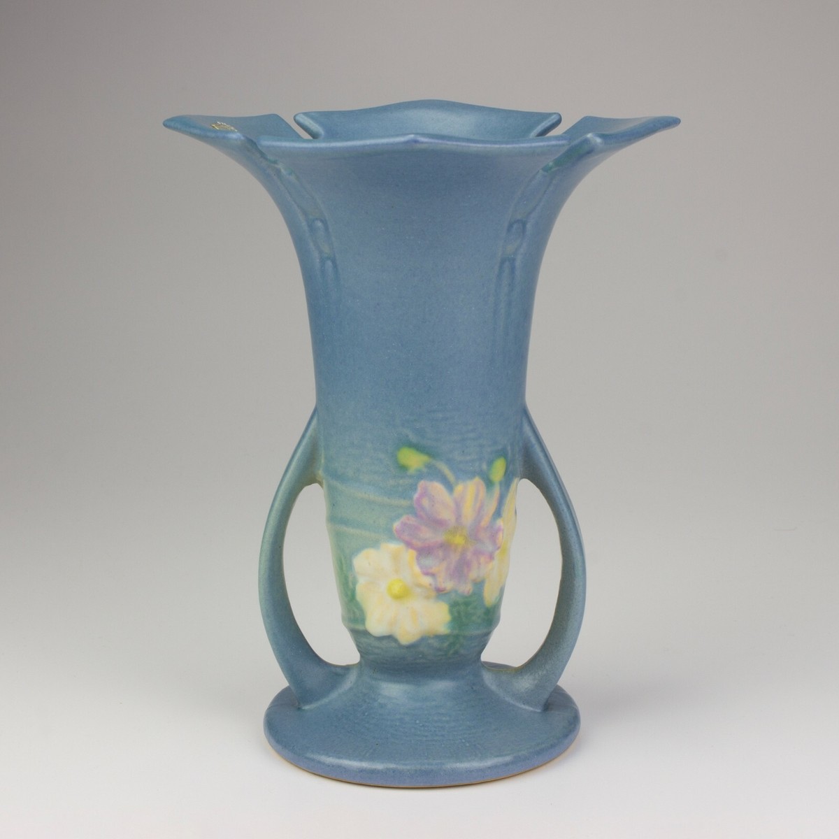 Roseville Pottery Cosmos Vase, Shape 949-7, Ice Blue, Label | eBay