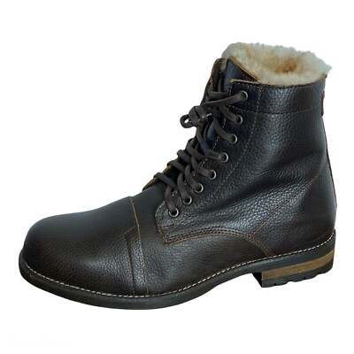 Luxe De Leon Brown Leather Boots Men s Size 11.5 Faux Fur Lined New