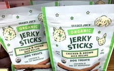 3 X Trader Joes Chicken  Brown Rice Recipe Jerky Sticks Treats 6oz Puppy Dog