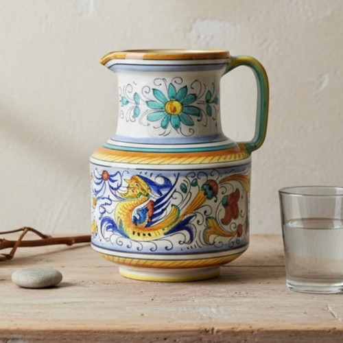 Vintage Deruta Majolica Pitcher: Hand-Painted Raffaellesco Dragon Ceramic Jug