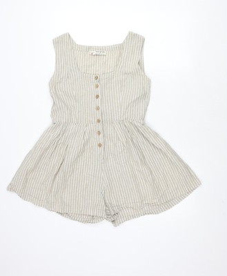 Lebensbaum beige gestreifter Baumwoll-Playsuit Damen, Large