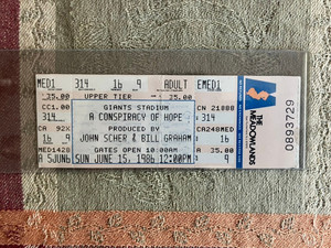 1986 A Conspiracy Of Hope Original Vintage Concert FULL Ticket - U2/The Police