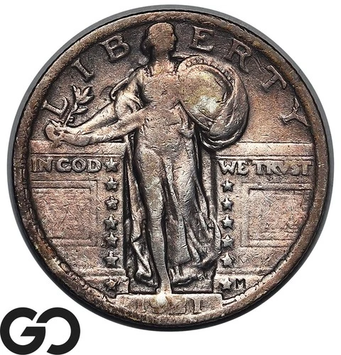 1921 Standing Liberty Quarter, Well Pursued Choice VF Low Mintage RARE Key Date