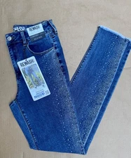 REWASH  Women's Comfort Stretch High Rise Sparkle Skinny Blue Denim Jeans  3/26