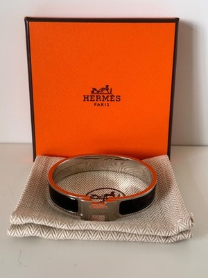 Hermes Clic H Bracelet Black Enamel Palladium Plated GM Size w/Receipt RRP  £620