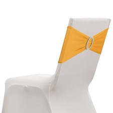 10 Pack Chair Sashes, Stretch Chair Cover Band Bows Cover Band, Gold Tone