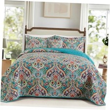 Cotton California King Quilt, Oversized King 108  118 in C Floral Teal