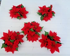 5 - Red Poinsettia Faux Silk Candle Wreaths