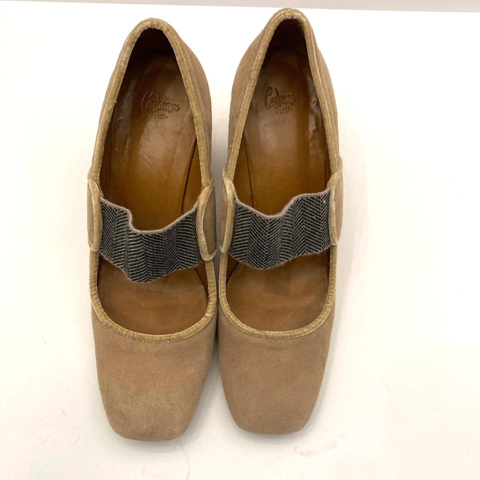 Sapatos de Salto Castaner 1927 Bege Camurça Couro Bombas Mary Jane UE 38 Feminino 7.5 - Imagem 4 de 4