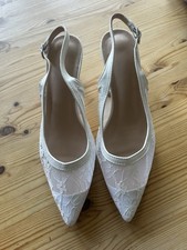 New Next Lace Broderie Low Kitten Heel Slingback Size Uk 6 RRP £42 Ivory  white 