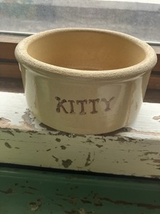 Vintage Robinson Ransbottom Roseville Pottery Glazed Crock Cat Kitty Bowl Dish