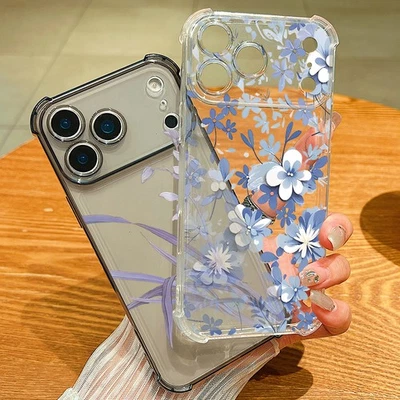 Coque transparente TPU Butterfly Flower pour iPhone 17 Pro Max 16 15 14 13 12 11