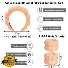 Spa Headband Wristband Set Orange Terry Cloth Makeup Wash Face Hairband