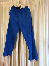 Blue Medical Scrub Pants M Unisex Elastic Waist Cargo Pocket Solid Pattern