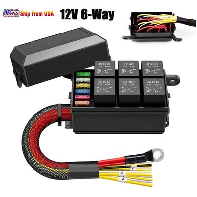 12V Fuse Relay Box 6 Way Relay Fuse Box Panel Pre-Wired Relay Box with 6 Relays