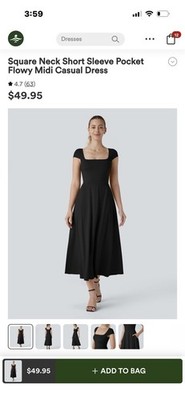 Halara Women's Midi Sleeveless Square Neck Fit/flare Dress Size Large Pockets
