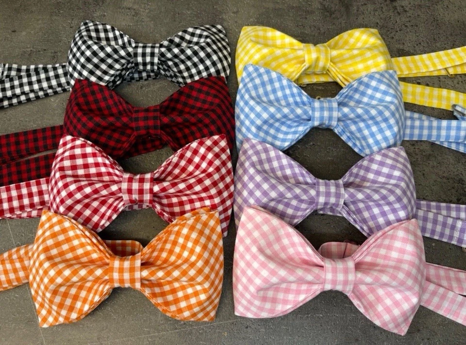 NUEVA Pajarita de Guinga Personalizada Para Hombre Pre-atada Ajustable Regalo Azul/Blanco Cuadros Foto 4 de 4