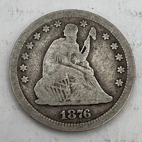 1876-CC Seated Liberty Silver Quarter Twenty Five Cents 25C US Coin VG Condition