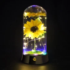 Christmas Sunflowers Gifts for ,Preserved Sunflower Bouquet in Glass Dome,Gir...