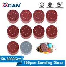 XCAN 100pcs 5" 8-Hole Abrasive Sanding Discs for Metal Wood Glass