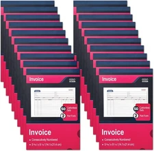 XKDOUS 20 Pack Invoice Book, 2-Part Carbonless, 5-9/16" x 8-7/16" Invoice... 