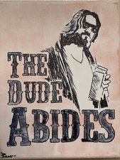 Seasoned Art The Dude Abides Big Lebowski hand painted portrait canvas fan art