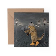 1 x Greeting Card - Sherlock Cat Cats Kitten Detective Mystery Joke Gift #71024