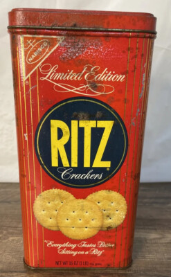 Nabisco Ritz Crackers Tin 1986 Limited Edition Container Red Vintage 9x4  F3