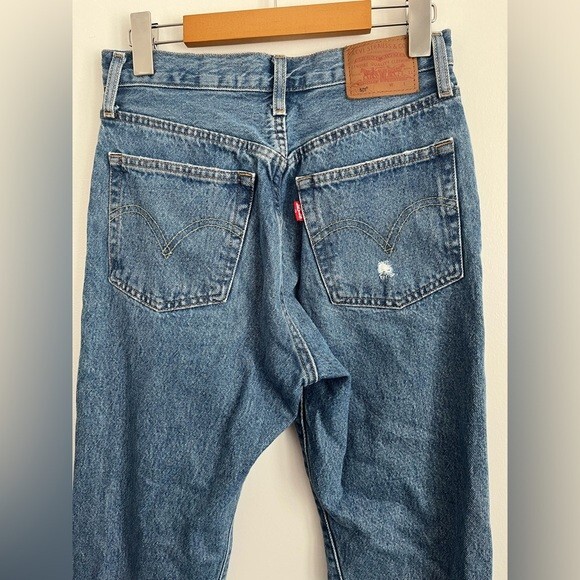 Levi’s Premium 501 Tapered Distressed Denim Jeans - Medium Blue Wash - US 27 image 6
