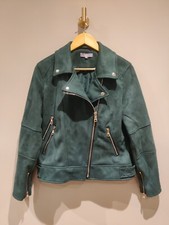 Qvc Michele Hope Faux Suede Biker Jacket Size 10/12 Forest Green
