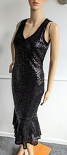 BOOHOO Ladies Black Sequin Sleeveless Mermaid Midi Wiggle Dress Size UK 10