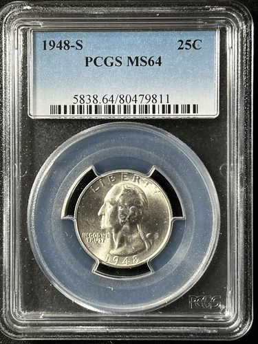 1948-S  25C Washington Quarter Dollar PCGS MS64   80479811