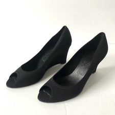Salvatore Ferragamo Black Fabric Racy Peep Toe Wedge Pumps Size 7 B