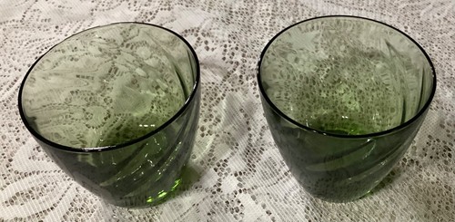 Vintage Libbey Avocado ~ Set of 2 ~ Green Swirl Lowball Glasses - Picture 9 of 9