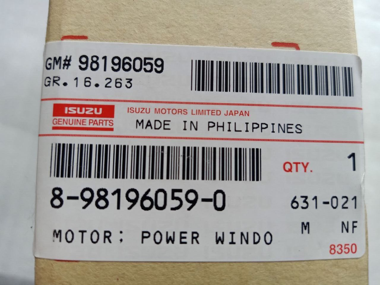 Isuzu Motor Power Window Front RHS Genuine D Max Holden Rodeo RA  