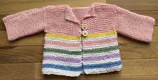 Handmade Pink Pastel Striped Infant Toddler Spring Sweater 6M-12M  Daisy Buttons